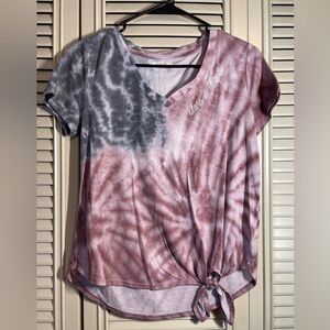 Maurices Gray and Pink Tie-Dye V-Neck Top